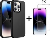 iPhone 14 Pro Back Cover Hoesje - Mat Zwarte TPU case met 2X iPhone 14 Screenprotector - Epicmobile