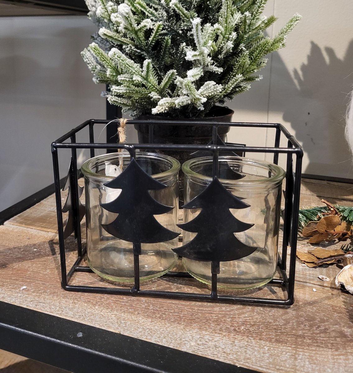 Mix en Match Waxinelichthouder Waxinelicht Kerst Metaal Zwart