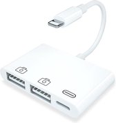 Adaptateur USB-C NÖRDIC LGN-104 vers USB-C Lightning, 2x port USB A, 10 cm, blanc