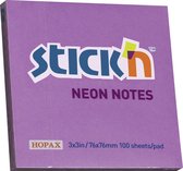 Stick'n sticky notes, memoblok 76x76mm, neon paars, 100memoblaadjes