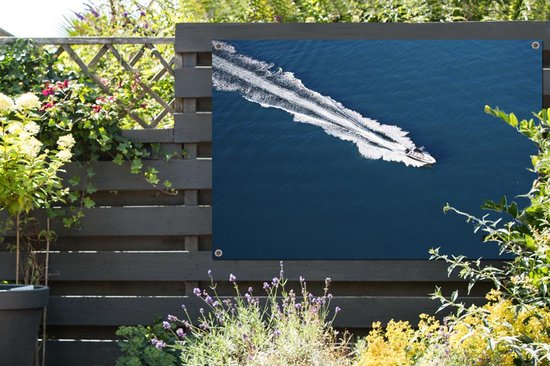 Affiche de jardin vue aérienne de hors-bord dans l'océan 180x120 cm - Toile de jardin / Toile d'extérieur / Peintures d'extérieur (décoration de jardin) XXL / Groot format!
