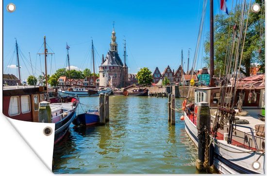 Le vieux port de Hoorn au printemps affiche de jardin 120x80 cm - Toile de jardin / Toile d'extérieur / Peintures d'extérieur (décoration de jardin)