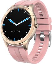 Belesy® BL01P - Smartwatch Dames - Horloge - Goud - Roze - 1,28 inch / 33 mm - Stappenteller - Hartslagfunctie - Calorieën - Touchscreen - Siliconen
