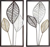 Moderne wanddecoratie wandsculptuur bladeren metaal 40x80 cm set van 2