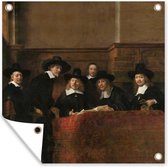 Tuinposters buiten De staalmeesters - Schilderij van Rembrandt van Rijn - 90x60 cm - Tuindoek - Buitenposter