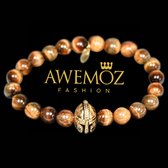 AWEMOZ Lavasteen Armband - Romeinse Helm - Kralen Armbandje - Bruin - Cadeau voor Mannen en Vrouwen