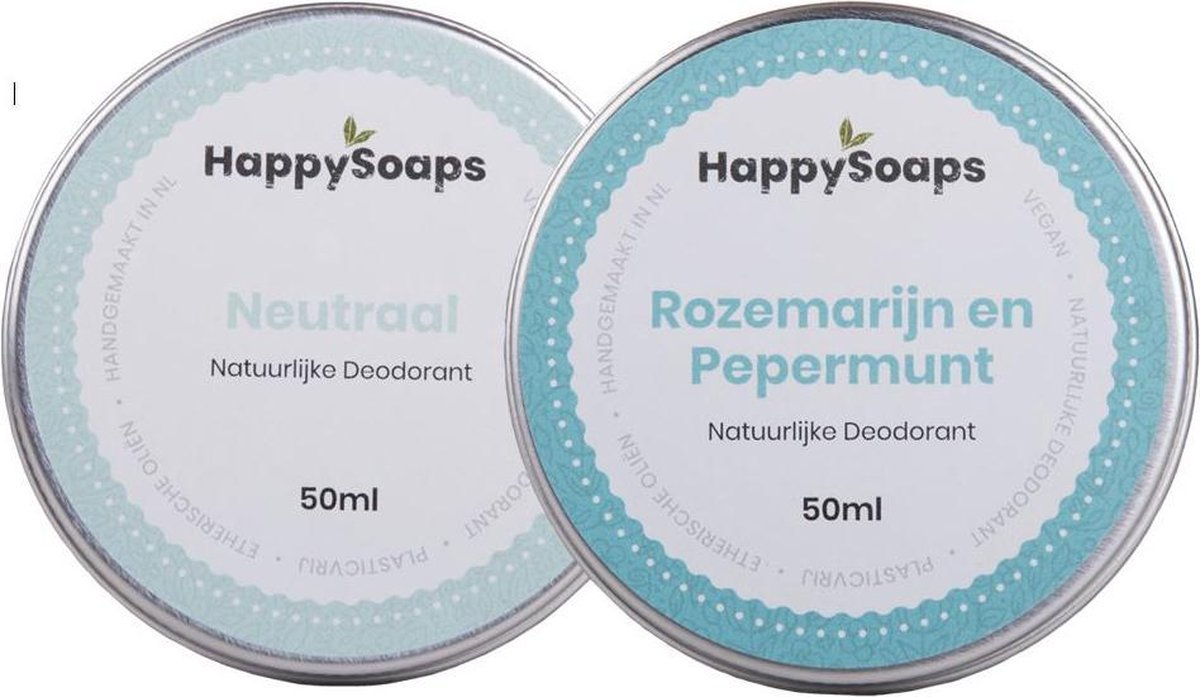 SET HappySoaps Deodorant NEUTRAAL & ROZEMARIJN EN PEPERMUNT|Natuurlijk, vegan en handgemaakt