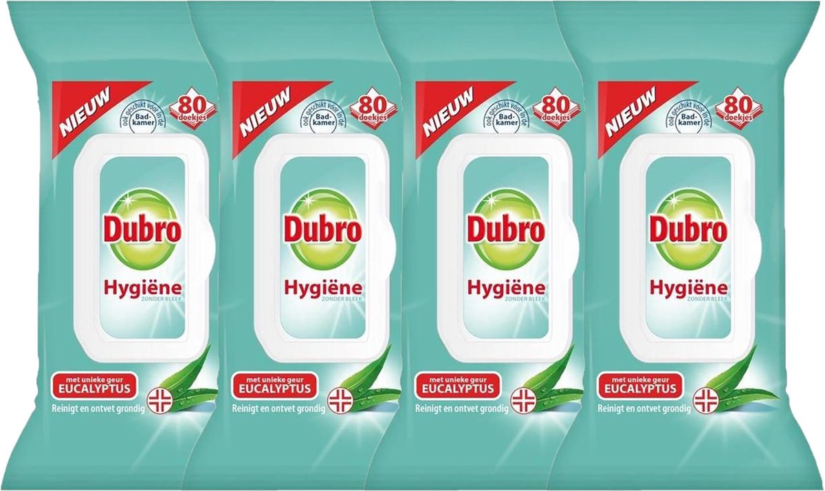 4 x Dubro Vochtige doekjes Hygiëne - Eucalyptus geur - 4 x 80 doekjes