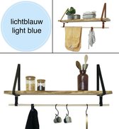 Plankje Roe 98cm - Handles and more® | LICHTBLAUW (Complete set: leren plankdragers + plank eikenhout + roede)