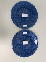 Luxe ronde schalenvan glas met patroon (metallic blauw) - set van 2 stuks