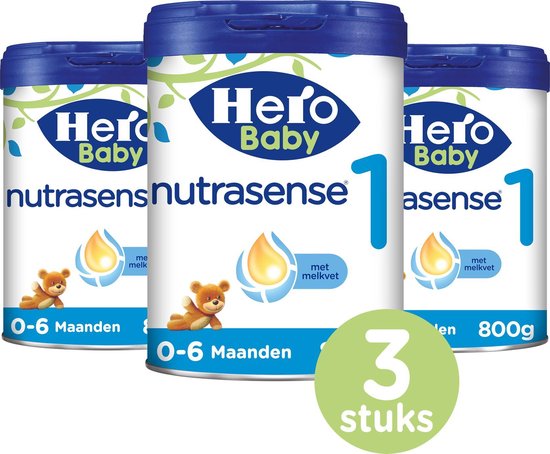 Hero Baby Nutrasense 1 - Flesvoeding vanaf 0-6 mnd - 3 x 800gr - Zuigelingenvoeding - met Melkvet - Palmolie Vrij