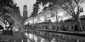 JJ-Art (Glas) 100x50 | De Oude gracht in Utrecht in zwart wit, Nederland in schilderij look | stad, modern, sfeer | Foto-schilderij-glasschilderij-acrylglas-acrylaat-wanddecoratie