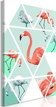 Schilderijen Op Canvas - Schilderij - Geometric Flamingos (1 Part) Vertical 60x90 - Artgeist Schilderij