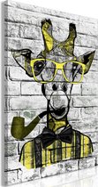 Schilderijen Op Canvas - Schilderij - Giraffe with Pipe (1 Part) Vertical Yellow 80x120 - Artgeist Schilderij
