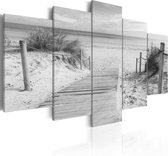 Schilderijen Op Canvas - Schilderij - Morning on the beach - black and white 200x100 - Artgeist Schilderij