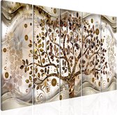 Schilderijen Op Canvas - Schilderij - Tree and Waves (5 Parts) Brown 200x80 - Artgeist Schilderij