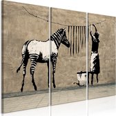 Schilderijen Op Canvas - Schilderij - Banksy: Washing Zebra on Concrete (3 Parts) 120x80 - Artgeist Schilderij