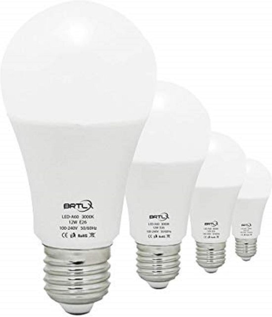 BRTLX 12W LED-lamp 3000K warm wit E27-voet 960lm 220 ° niet dimbaar 4-pack B071P77S1B