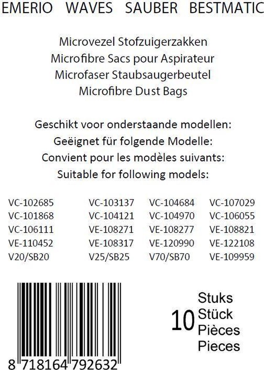 Sauber Stofzuigerzakken - SB20 SB70 10PCS | bol