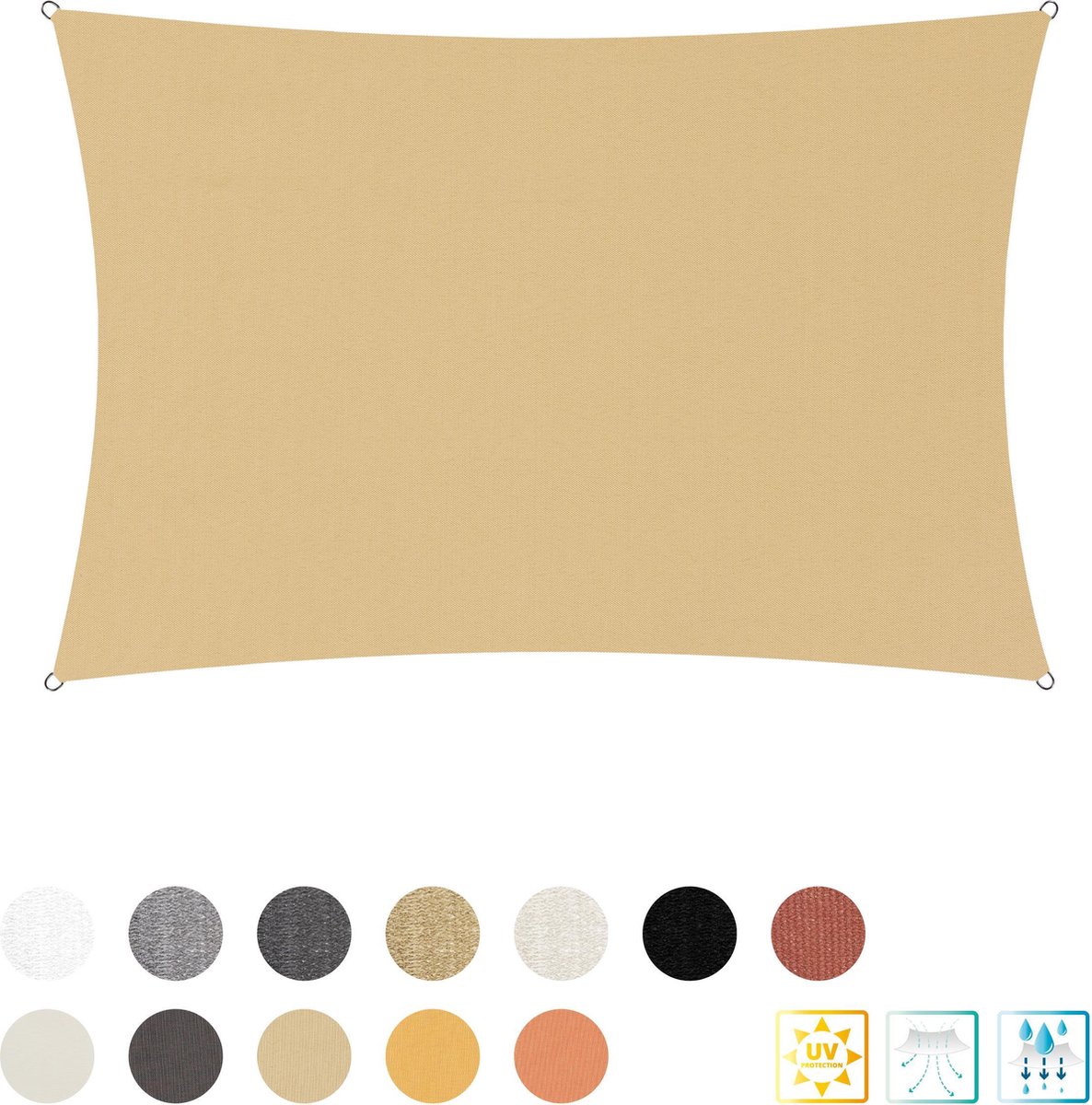 Rechthoekige luifel van Lumaland incl. spankoorden|polyester met dubbele pu-laag | Rechthoekig 2 x 3 Meter | 160 g/m² - zandkleur