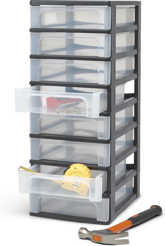 IRIS Organizer Chest ladesysteem A4 8 kleine lades 8 x 4L Kunststof Zwart/Transparant