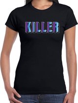Killer t-shirt zwart met paarse/blauwe letters voor dames S