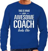 Awesome Coach - geweldige trainer cadeau sweater blauw heren - bedankje / verjaardag cadeau L