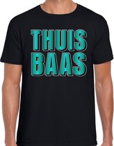 Thuis baas t-shirt zwart met blauwe/groene letters voor heren 2XL