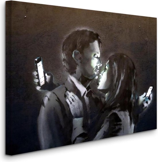 Banksy Mobile Lovers Canvas Print