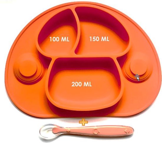Nevi Kunststof Placemats - Kinderbestek Kinderservies Baby servies- Kinderbord - Placemat kinderen - Bord met zuignappen Oranje van Nevi — afbeelding 2