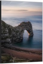 Dibond –Rots in het Water aan het Strand– 60x90cm Foto op Aluminium (Wanddecoratie van metaal)