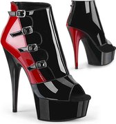 Pleaser Enkellaars -37 Shoes- DELIGHT-681 US 7 Zwart/Rood