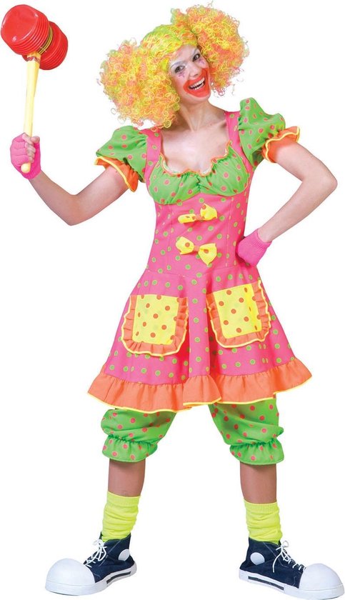 Fluo Clown Kostuum | Pokey Dot | Vrouw | Maat 36-38 | Carnaval kostuum | Verkleedkleding