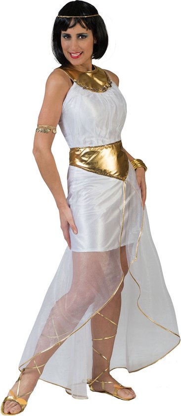 Funny Fashion - Griekse & Romeinse Oudheid Kostuum - Aresta Romein - Vrouw - Wit / Beige, Goud - Maat 36-38 - Carnavalskleding - Verkleedkleding
