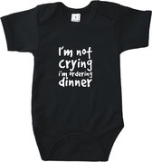 Rompertjes baby met tekst - I'm not crying i'm ordering dinner - Romper zwart - Maat 74/80