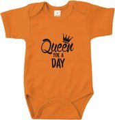 Rompertjes baby met tekst - Queen for a day- Romper oranje - Maat 50/56