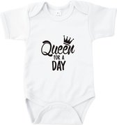 Rompertjes baby met tekst - Queen for a day - Romper wit - Maat 62/68