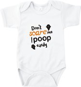 Rompertjes baby met tekst - Don't scare me I poop easily - Romper wit - Maat 62/68