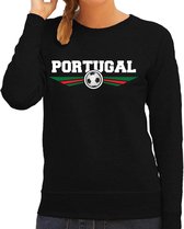 Portugal landen / voetbal sweater met wapen in de kleuren van de Portugese vlag - zwart - dames - Portugal landen trui / kleding - EK / WK / voetbal sweater S
