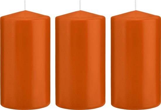 3x Oranje cilinderkaarsen/stompkaarsen 8 x 15 cm 69 branduren - Geurloze kaarsen oranje - Woondecoraties