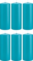 6x Turquoise blauwe cilinderkaarsen/stompkaarsen 8 x 20 cm 119 branduren - Geurloze kaarsen turkoois blauw - Woondecoraties