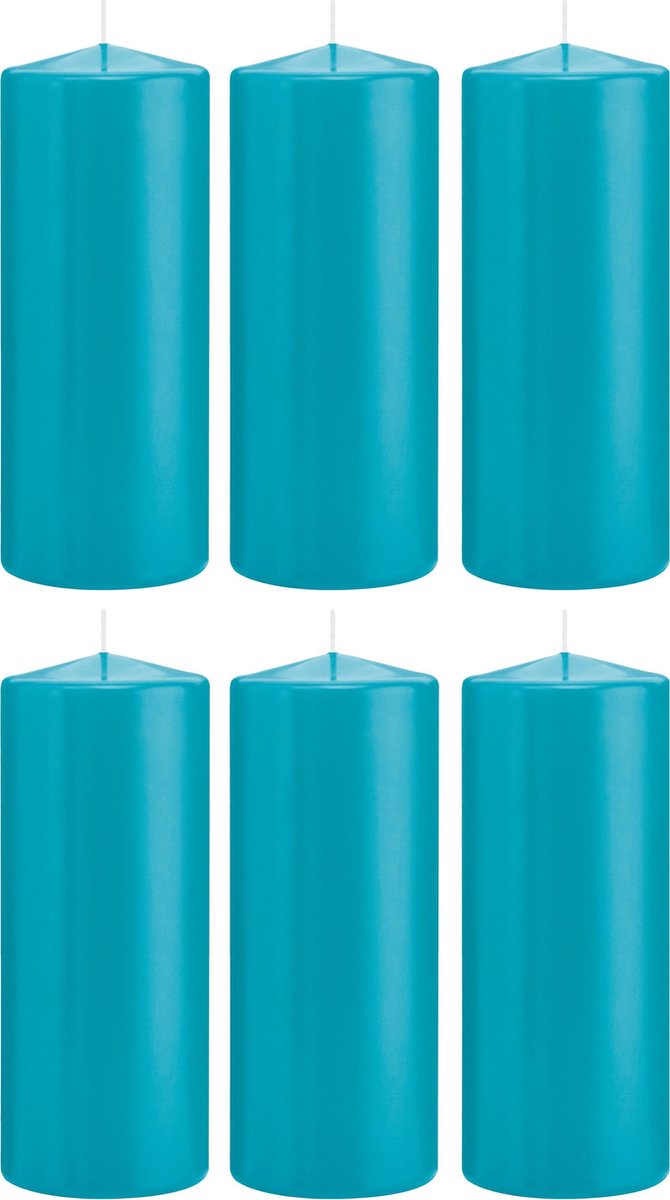 Trend Candles 6x Turquoise blauwe cilinderkaarsen stompkaarsen 8 x 20 cm 119 branduren Geurloze kaarsen turkoois blauw Woondecoraties