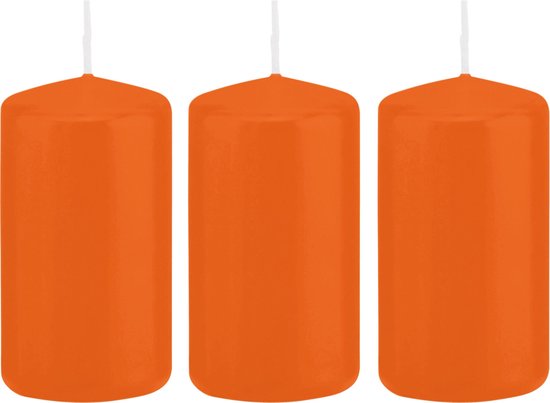 3x Oranje cilinderkaarsen/stompkaarsen 6 x 12 cm 40 branduren - Geurloze kaarsen oranje - Woondecoraties
