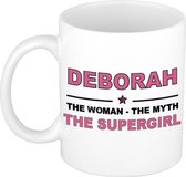 Naam cadeau Deborah - The woman, The myth the supergirl koffie mok / beker 300 ml - naam/namen mokken - Cadeau voor o.a verjaardag/ moederdag/ pensioen/ geslaagd/ bedankt
