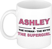 Naam cadeau Ashley - The woman, The myth the supergirl koffie mok / beker 300 ml - naam/namen mokken - Cadeau voor o.a verjaardag/ moederdag/ pensioen/ geslaagd/ bedankt