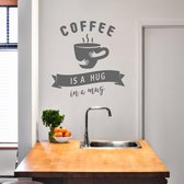 Muursticker Coffee Is A Hug In A Mug -  Donkergrijs -  96 x 100 cm  -  alle muurstickers  keuken  engelse teksten - Muursticker4Sale