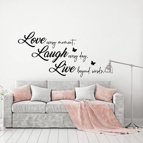 Muursticker Love Laugh Live - Zwart - 160 x 84 cm - alle muurstickers  woonkamer ... | bol.com