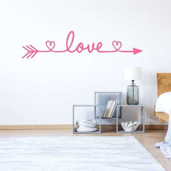 Muursticker Love Met Hartje - Roze - 120 x 27 cm - slaapkamer woonkamer alle