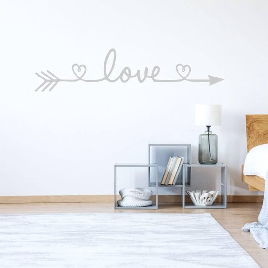 Muursticker Love Met Hartje - Zilver - 80 x 18 cm - slaapkamer woonkamer alle