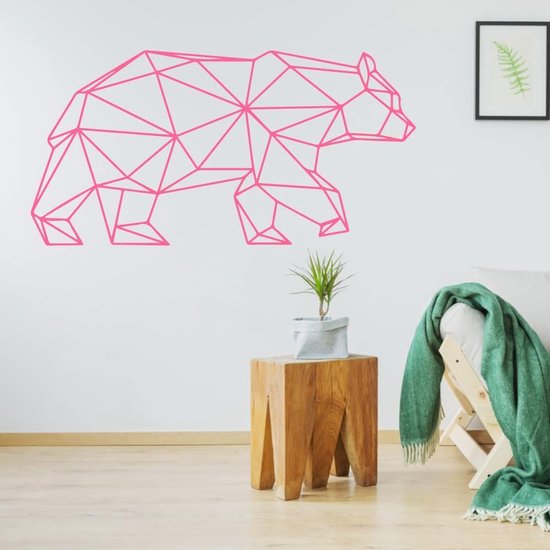 Origami Muursticker Beer - Roze - 120 x 60 cm - origami dieren